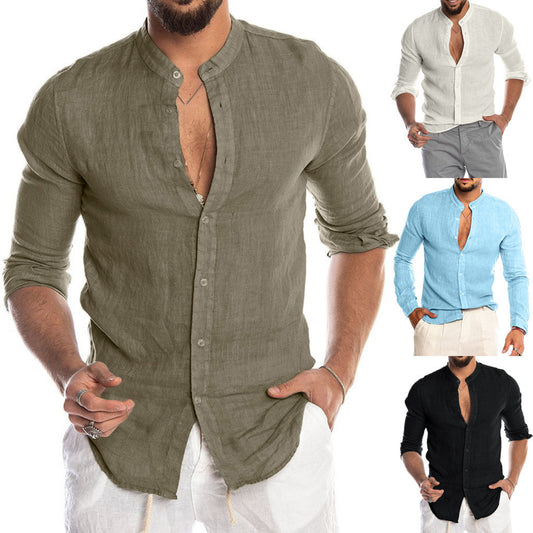 Linen Collarless Button Up