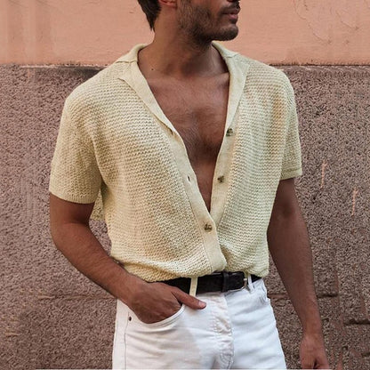 Short Sleeve Knit Lapel Sweater