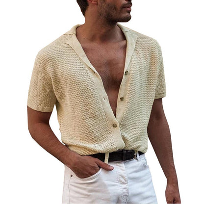 Short Sleeve Knit Lapel Sweater