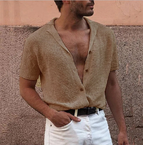 Short Sleeve Knit Lapel Sweater