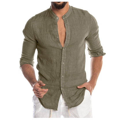 Linen Collarless Button Up