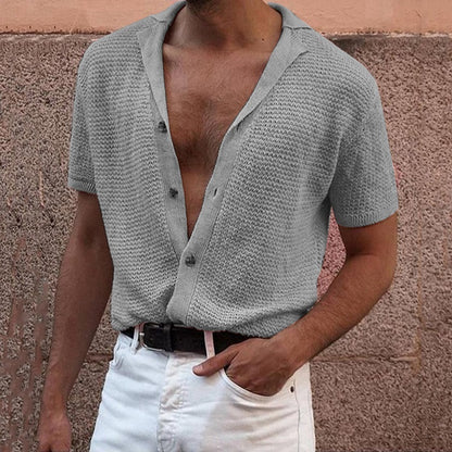 Short Sleeve Knit Lapel Sweater