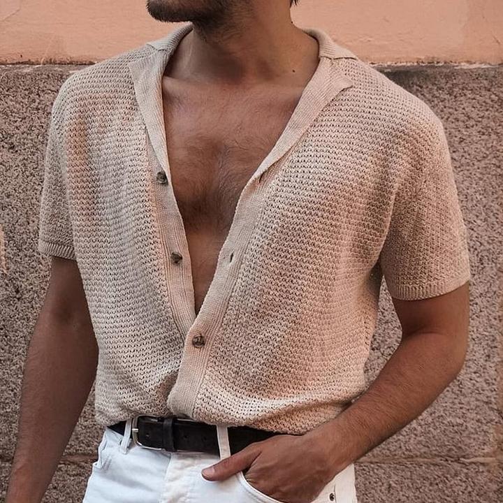 Short Sleeve Knit Lapel Sweater